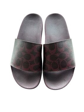 Coach Udele Patterned Slide Sandals in Deep Plum and Black
